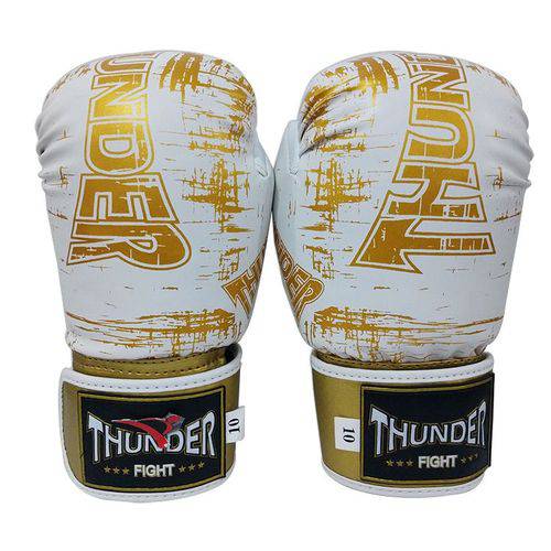 Luva de Boxe / Muay Thai 10oz - Branco Dourado Riscado - Thunder Fight