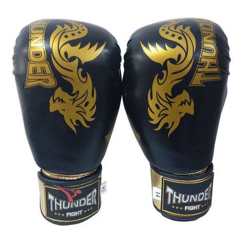 Luva de Boxe / Muay Thai 14oz - Dragão Preto com Dourado - Thunder Fight