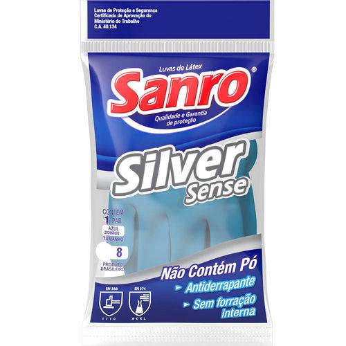 Luva Látex Sanro Silver Azul Sem Forro (par) Tamanho G - São Roque
