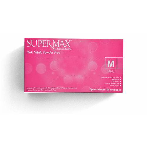Luva Nitrílica Pink Sem Pó Supermax Cx C/ 100 Ca 40.875