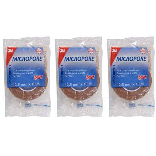 3m Micropore Hospitalar Bege 12,5mmx10m (kit C/03)