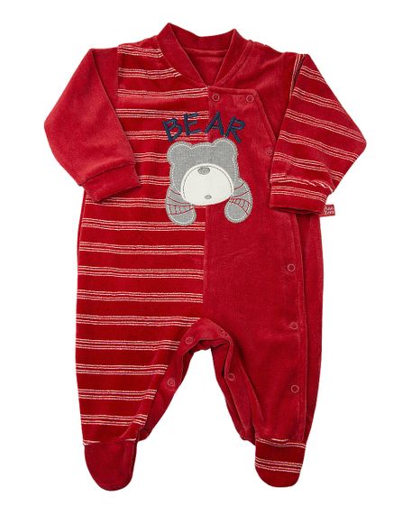 Macacão Bebê Plush Liso e Listrado Enfant Bear - Vermelho M