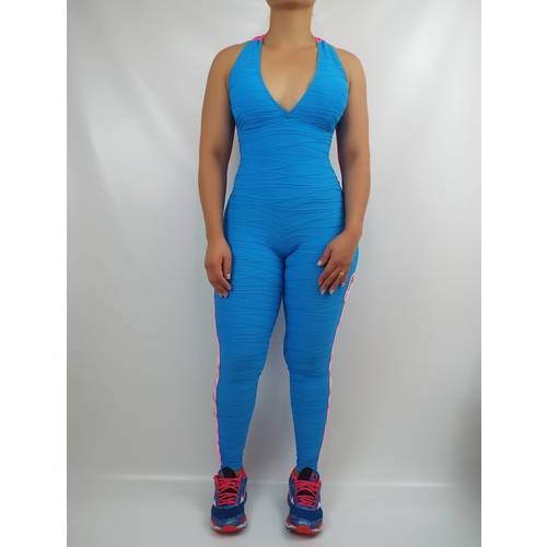 Macacão Fitness com Textura, Detalhes Transparentes e Bojo Removível Mq01 Azul Azul M