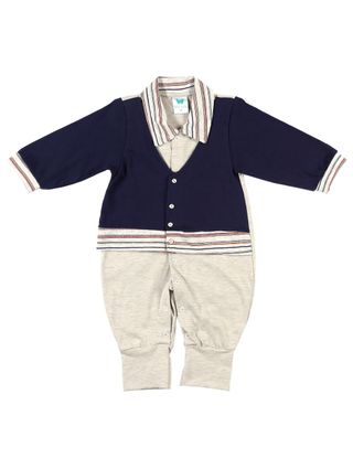 Macacão Infantil para Bebê Menino - Azul Marinho/cinza