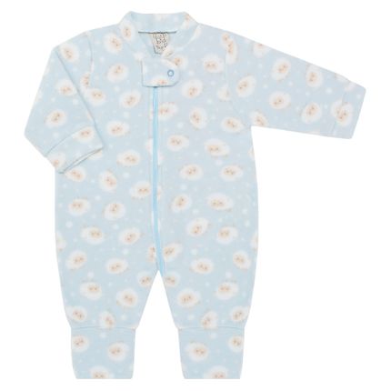 Macacão Longo C/ Zíper para Bebê em Soft Ovelhinha Azul - Pingo Lelê