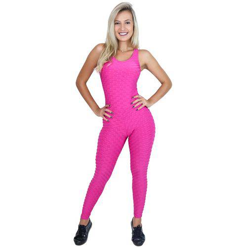 Macacão Mvb Modas Longo Tecido Bolha Liso Fitness - Pink - P
