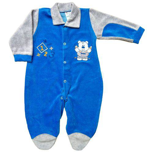 Macacão para Bebê em Plush com Bordado Matemática - Brotinhos - Azul Claro