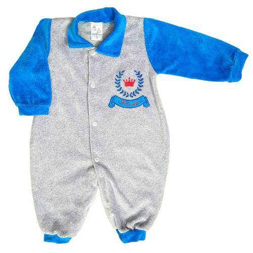 Macacão para Bebê em Plush com Bordado Príncipe - Brotinhos - Azul Claro