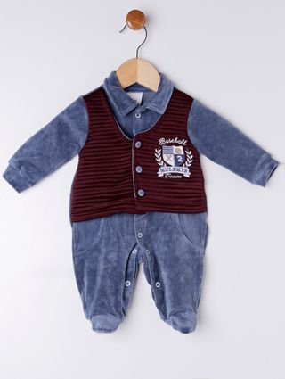 Macacão Plush Infantil para Bebê Menino - Bordô/azul Marinho