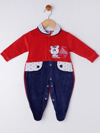 Macacão Plush Infantil para Bebê Menino - Vermelho/azul Marinho