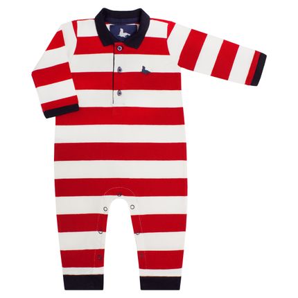 Macacão Polo para Bebê em Cotton Stripes - Mini Sailor