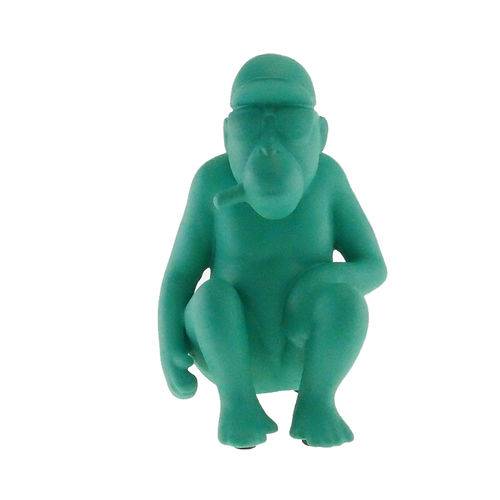 Macaco Decorativo Cerâmica Sentado Tabaco Verde 22x13x14cm