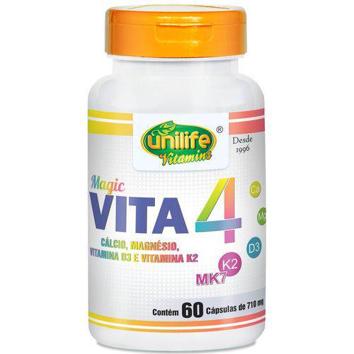 Magic Vita 4 Cálcio Magnésio Vitamina D3 e K2 60 Cápsulas 710mg