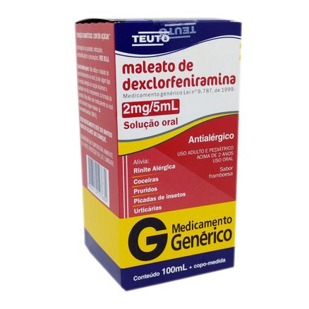 Maleato de Dexclorfeniramina 2mg/5ml Solução Oral 100ml Genérico Teuto