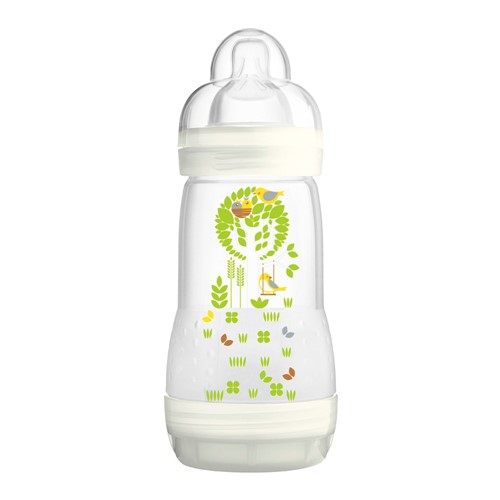 Mamadeira Mam First Bottle Bico de Silicone Ortodôntico Silk Touch Desenhos Sortidos 260ml 0+ Meses Neutra Ref 4653