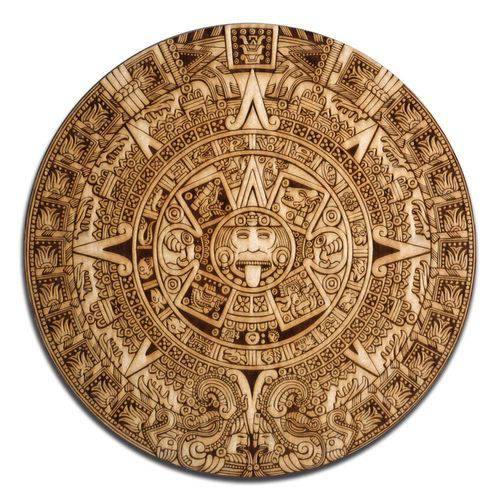 Mandala Decorativa Pedra do Sol Asteca (calendario Maia), Pirografado a LASER, MDF Cru