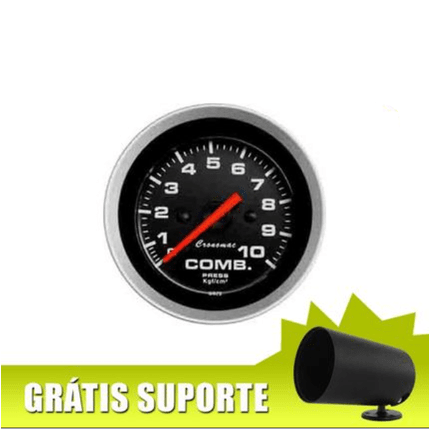 Manômetro de Combustível Cronomac Linha Sport 52mm - Diversas Escalas - GRÁTIS: Suporte de Instrumento Giratório 360° 10kgf (GMNCC64)