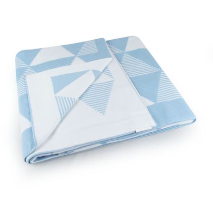 Manta Berço Triângulo Jacquard - Azul com Branco - Verivê