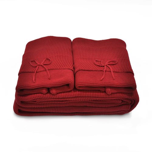Manta de Tricot Queen Vermelha Rivoli com Porta Travesseiros