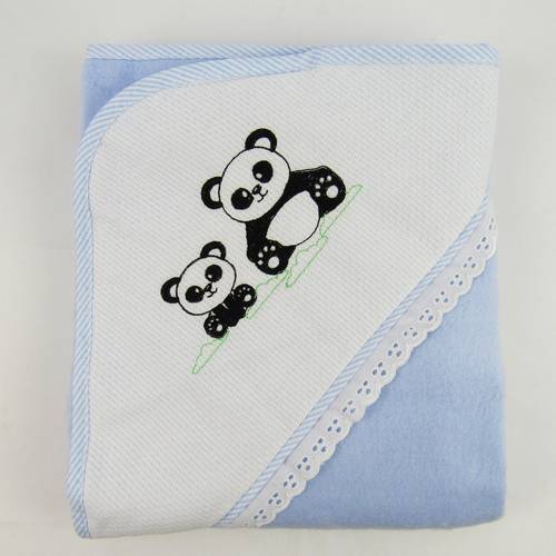 Manta Masculina Soft Azul Clara e Branca Bordada Panda