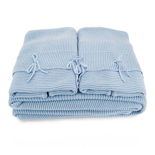 Manta Tricot Queen Azul Claro Rivoli com Porta Travesseiros