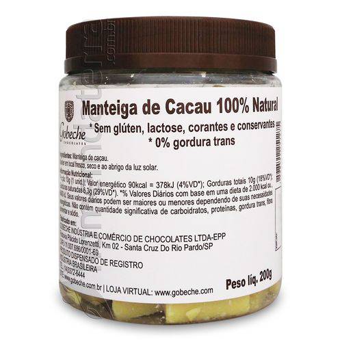 Manteiga de Cacau 100% Natural Gobeche - 200g