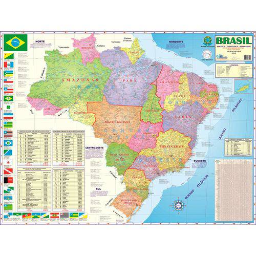 Mapa do Brasil Político, Estatísitco e Rodoviário 120 X 90 Cm Dobrado
