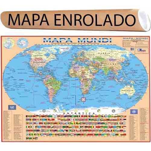 Mapa Mundi Escolar 120 X 90cm - Poster Enrolado + Tubo