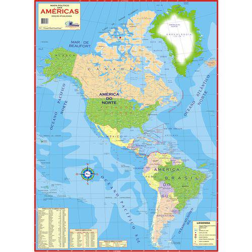 Mapa Político Américas 1,20x0,90m Papel Dobrado