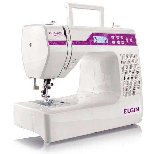 Máquina de Costura Portátil Elgin Premium JX-10000 Bivolt Branca e Rosa para Uso Doméstico