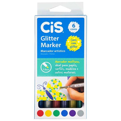 Marcador Artístico 6 Cores Glitter Marker Cis 1028912