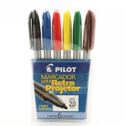 Marcador para Retroprojetor 2.0mm Pilot Kit com 6 Cores Azul / Preto / Vermelho / Amarelo / Verde / Marrom 1430006 06185