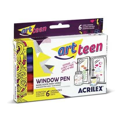 Marcador para Vidro Window Pen Art Teen com 6 Unidades Acrilex Acrilex