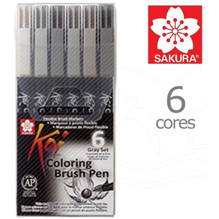 Marcador Pincel Koi Coloring Brush Tons de Cinza - 6 Cores