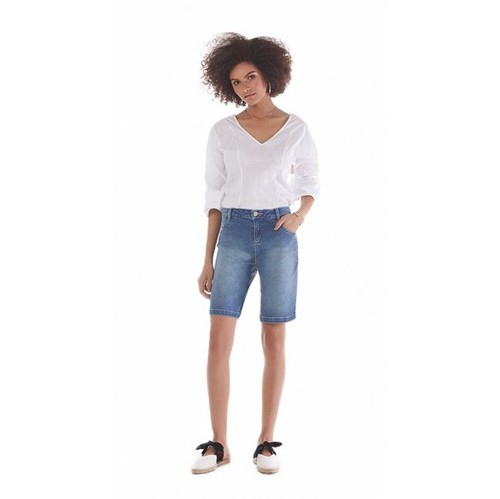 Maria Valentina | Bermuda Comfort Bolso Diagonal Jeans 34