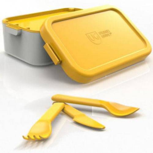Marmita Bento Box Simples 600 Ml com Colher + Garfo e Faca Anodilar