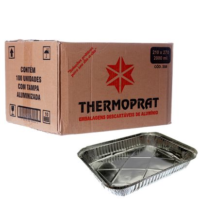 Marmitex de Alumínio com Tampa - 2000ml Caixa com 100un Thermoprat