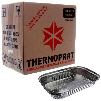 Marmitex de Alumínio com Tampa - 1500ml Caixa com 100un Thermoprat