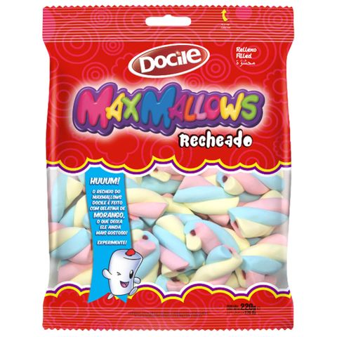 Marshmallow Torção Colorido Recheado 220g - Docile