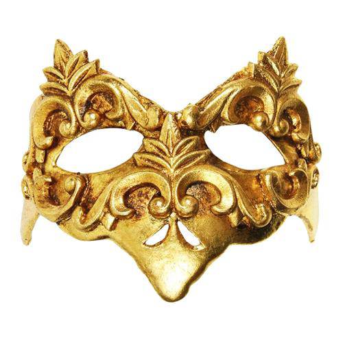 Máscara Cênica Castello Dourada de Parede em Papel Machê - 20x12 Cm