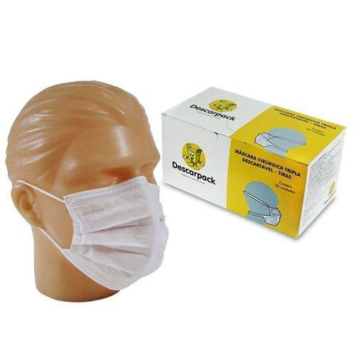 Máscara Cirúrgica Tripla Descartável - Elástico - C/50