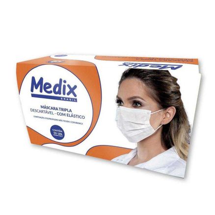 Máscara Cirúrgica Tripla Descartável Medix com Elástico 50 Unidades
