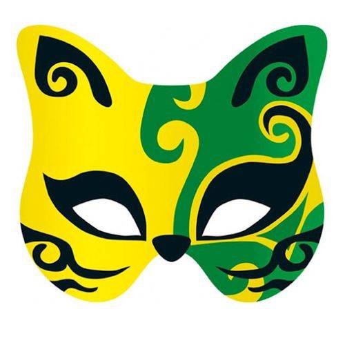 Máscara para Festa Cartonada Gato com Glitter 05 Unidades