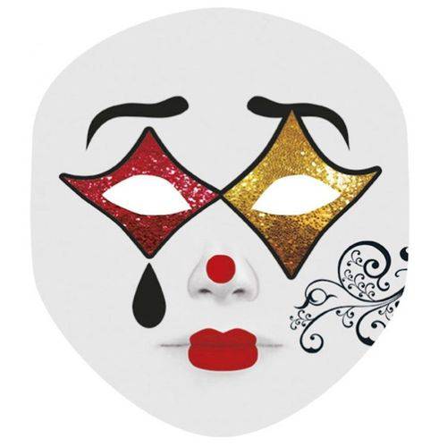 Máscara para Festa Cartonada Pierrô com Glitter 05 Unidades