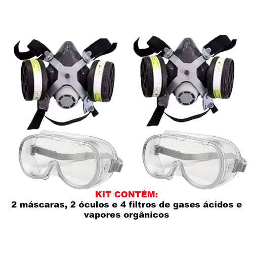 2 Mascaras Respirador Facial com 4 Filtros Gases + Óculos