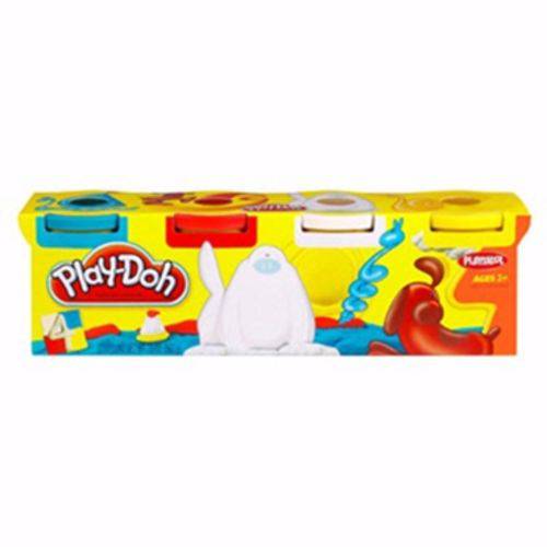 Massinha Play-doh - 4 Potes - Azul, Vermelho, Branco e Amarelo - Hasbro