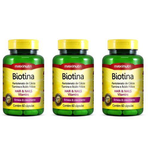 Maxinutri Biotina Plus + Vitamina B1+b5+acido Fólico Capsulas C/60 (kit C/03)