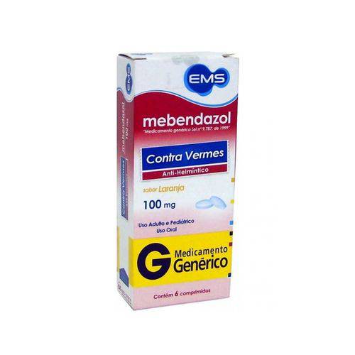 Mebendazol 100mg 6 Comprimidos Genérico Ems Genérico Ems