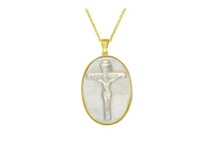 Medalha de Madre Pérola Crucifixo