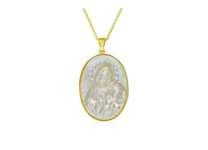 Medalha de Madre Pérola Menino Jesus com Maria